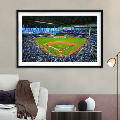 Marlins Park, Stadium Canvas, Sport Art, Gift for him, White Border Framed Art Print Wall Decor