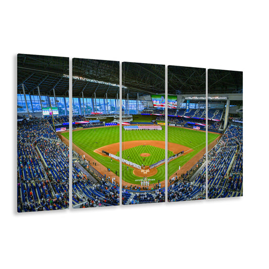 Marlins Park, Stadium Canvas, Sport Art, 5 Panel B, Extra Large Canvas, Canvas Print Wall Art