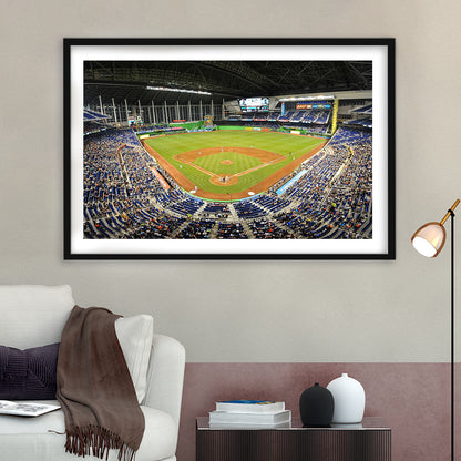 Marlins Park Stadium, Stadium Canvas, Sport Art, Gift for him, White Border Framed Art Print Wall Decor