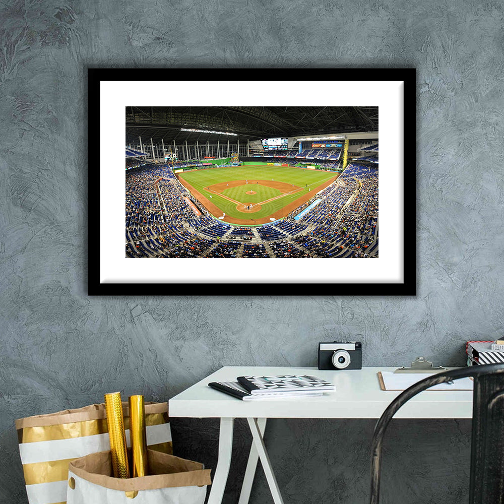 Marlins Park Stadium, Stadium Canvas, Sport Art, Gift for him, White Border Framed Art Print Wall Decor