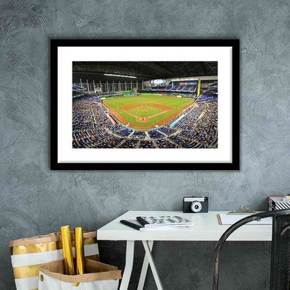 Marlins Park Stadium, Stadium Canvas, Sport Art, Gift for him, White Border Framed Art Print Wall Decor