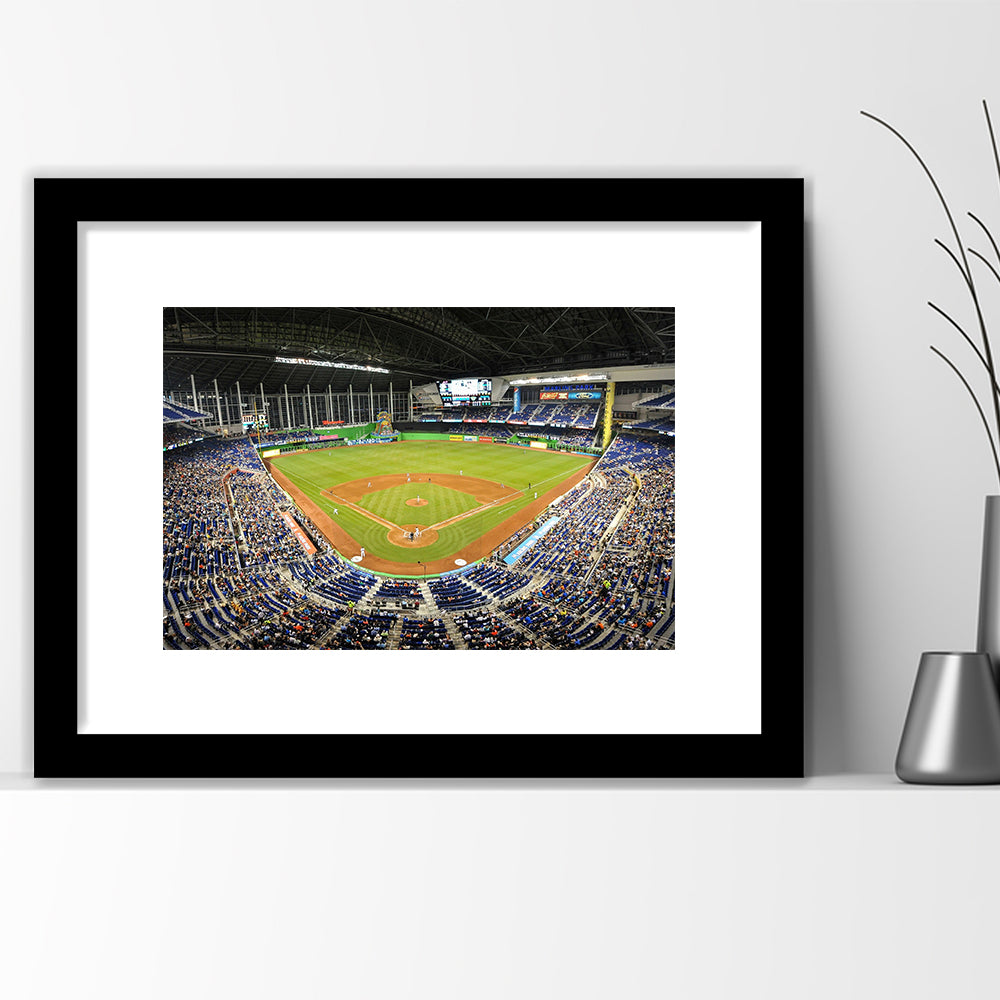 Marlins Park Stadium, Stadium Canvas, Sport Art, Gift for him, White Border Framed Art Print Wall Decor