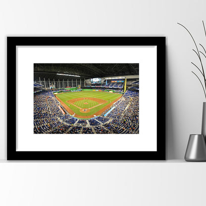 Marlins Park Stadium, Stadium Canvas, Sport Art, Gift for him, White Border Framed Art Print Wall Decor