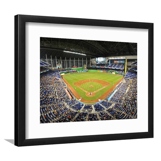 Marlins Park Stadium, Stadium Canvas, Sport Art, Gift for him, White Border Framed Art Print Wall Decor