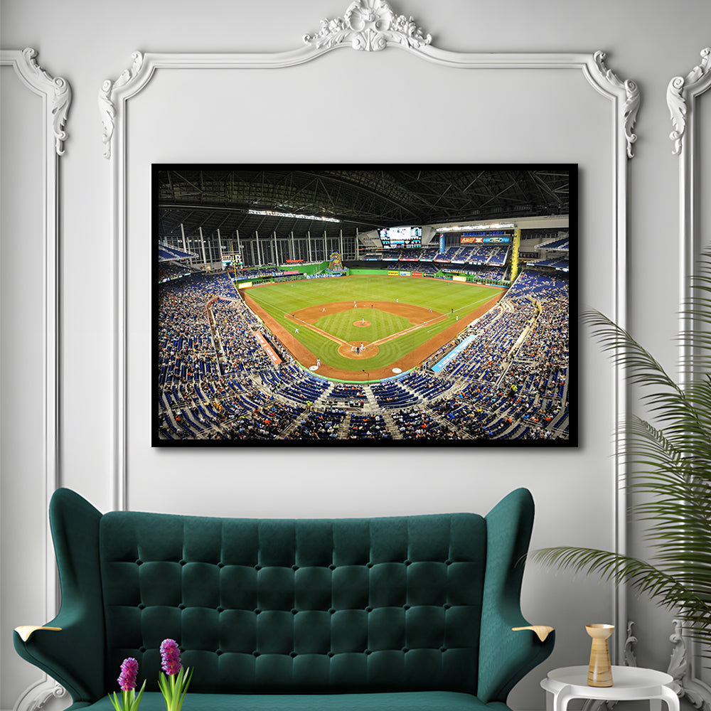 Marlins Park Stadium, Stadium Canvas, Sport Art, Gift for him, Framed Art Print Wall Decor, Picture Framed