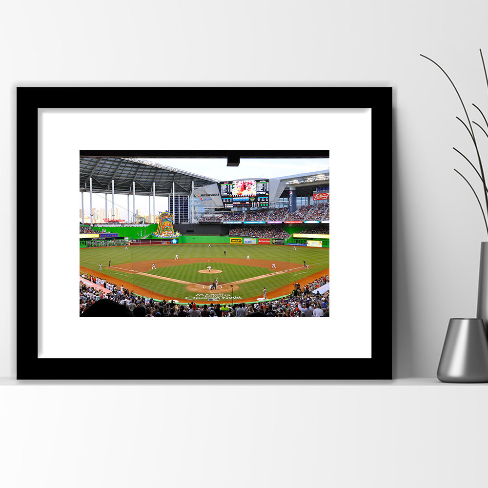 Marlins Park in Miami, Stadium Canvas, Sport Art, Gift for him, White Border Framed Art Print Wall Decor