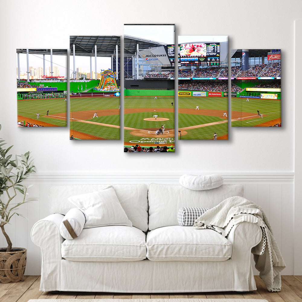 Marlins Park in Miami, Stadium Canvas, Sport Art, Gift for him, 5 Panel, Large Canvas, Canvas Print Wall Art