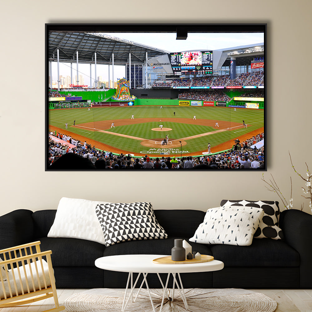Marlins Park in Miami, Stadium Canvas, Sport Art, Framed Canvas Print Wall Art, Floating Frame