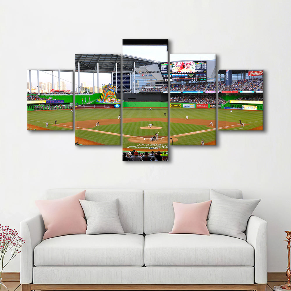 Marlins Park in Miami, Stadium Canvas, Sport Art, Gift for him, 5 Panel, Large Canvas, Canvas Print Wall Art