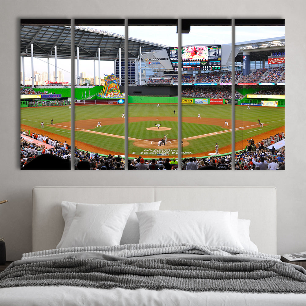 Marlins Park in Miami, Stadium Canvas, Sport Art, 5 Panel B, Extra Large Canvas, Canvas Print Wall Art
