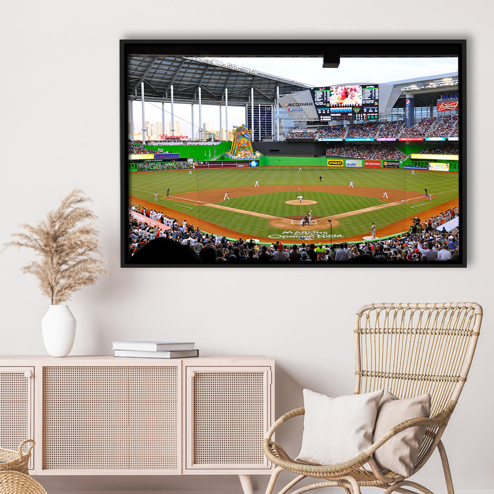 Marlins Park in Miami, Stadium Canvas, Sport Art, Framed Canvas Print Wall Art, Floating Frame
