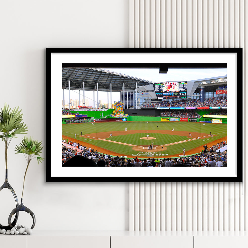 Marlins Park in Miami, Stadium Canvas, Sport Art, Gift for him, White Border Framed Art Print Wall Decor