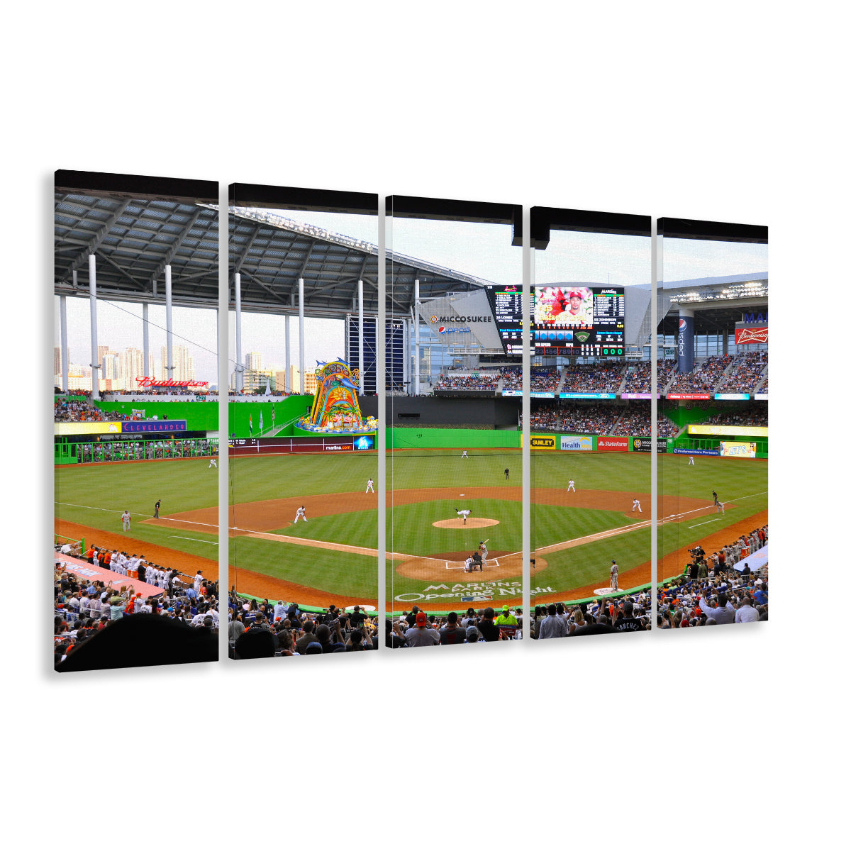 Marlins Park in Miami, Stadium Canvas, Sport Art, 5 Panel B, Extra Large Canvas, Canvas Print Wall Art
