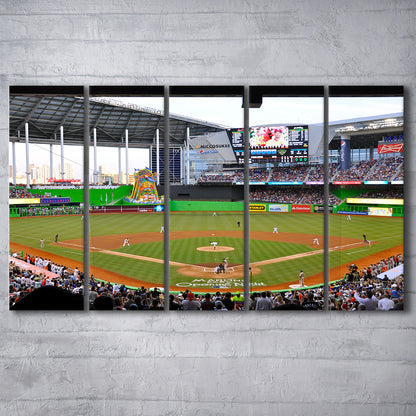 Marlins Park in Miami, Stadium Canvas, Sport Art, 5 Panel B, Extra Large Canvas, Canvas Print Wall Art