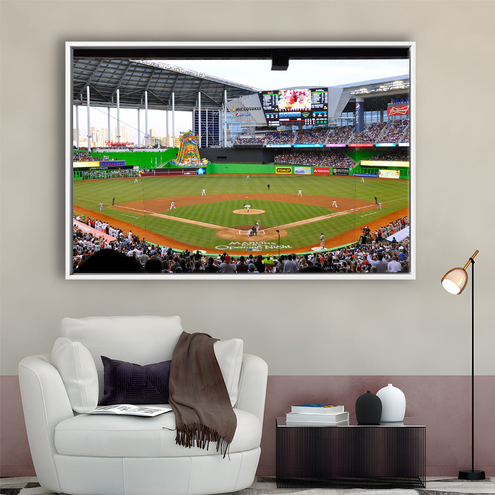 Marlins Park in Miami, Stadium Canvas, Sport Art, Framed Canvas Print Wall Art, Floating Frame