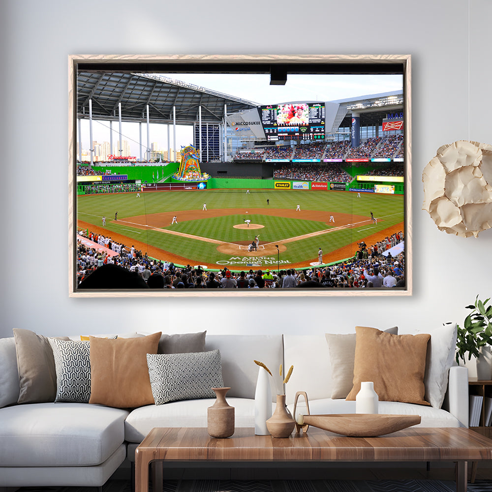 Marlins Park in Miami, Stadium Canvas, Sport Art, Framed Canvas Print Wall Art, Floating Frame
