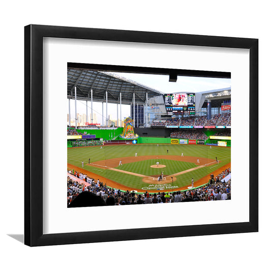 Marlins Park in Miami, Stadium Canvas, Sport Art, Gift for him, White Border Framed Art Print Wall Decor