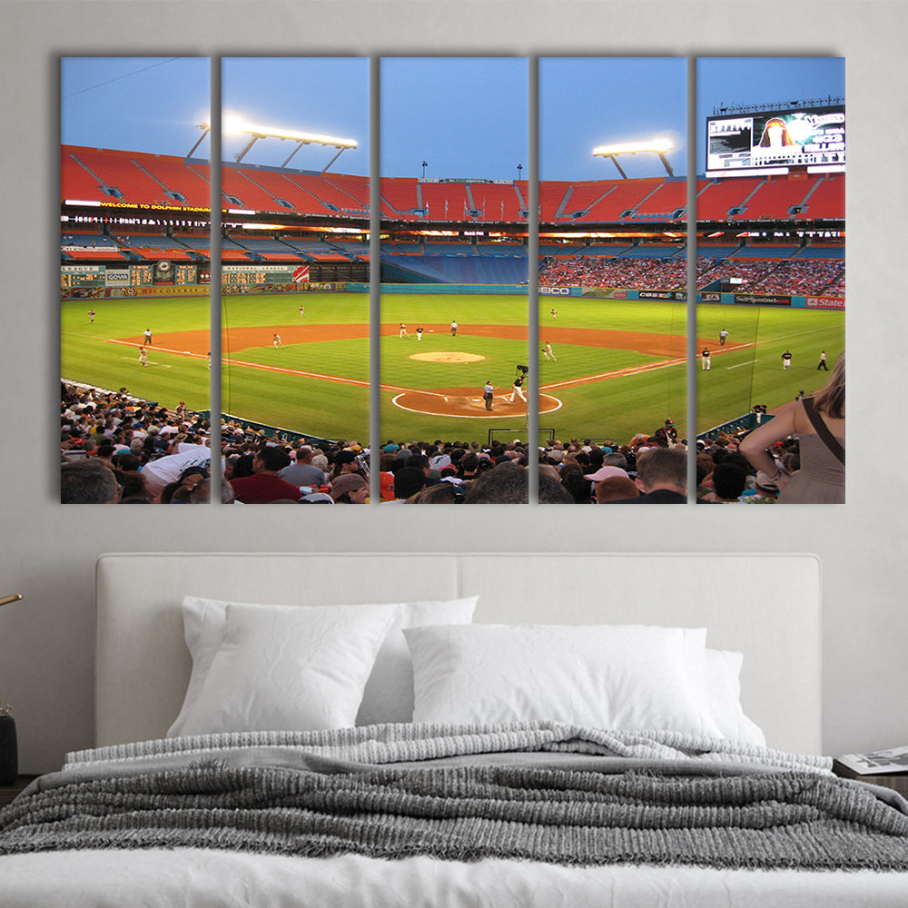 Marlins, Stadium Canvas, Sport Art, 5 Panel B, Extra Large Canvas, Canvas Print Wall Art
