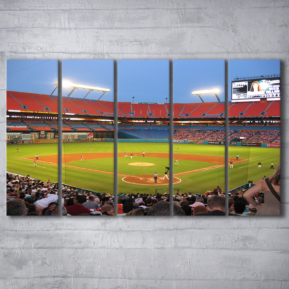 Marlins, Stadium Canvas, Sport Art, 5 Panel B, Extra Large Canvas, Canvas Print Wall Art