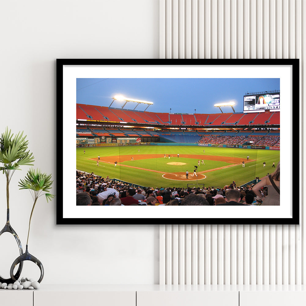 Marlins, Stadium Canvas, Sport Art, Gift for him, White Border Framed Art Print Wall Decor
