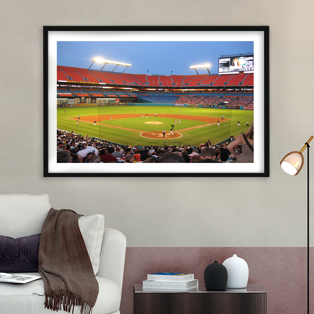 Marlins, Stadium Canvas, Sport Art, Gift for him, White Border Framed Art Print Wall Decor