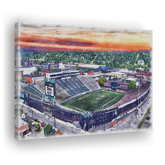 Marshall Thundering Herd, Joan C Edwards Painting Stadium Watercolor, Sport Art, Gifts for him, Canvas Print Wall Art