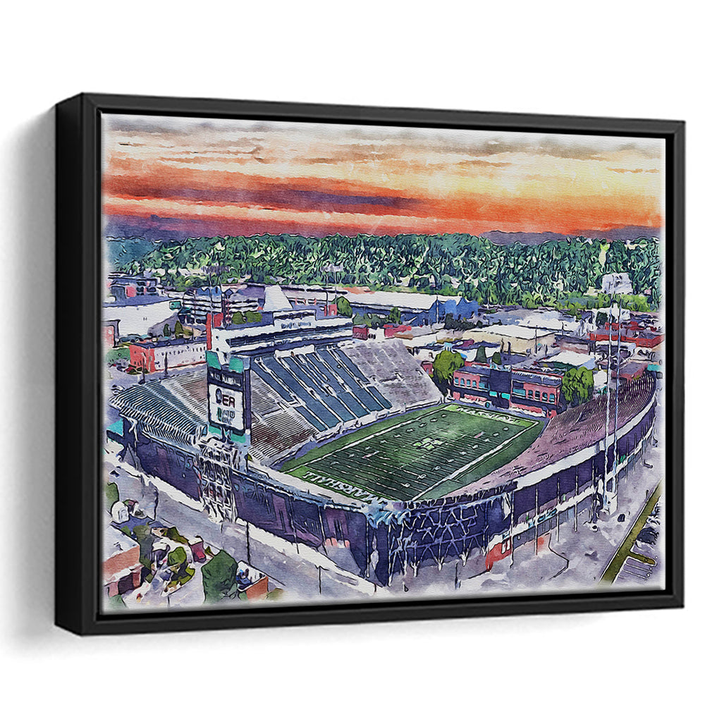 Marshall Thundering Herd, Joan C Edwards Painting Stadium Watercolor, Sport Gift Art, Framed Canvas Print Wall Art