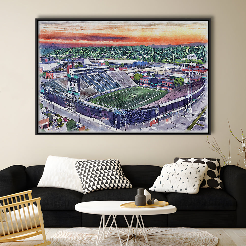 Marshall Thundering Herd, Joan C Edwards Painting Stadium Watercolor, Sport Gift Art, Framed Canvas Print Wall Art