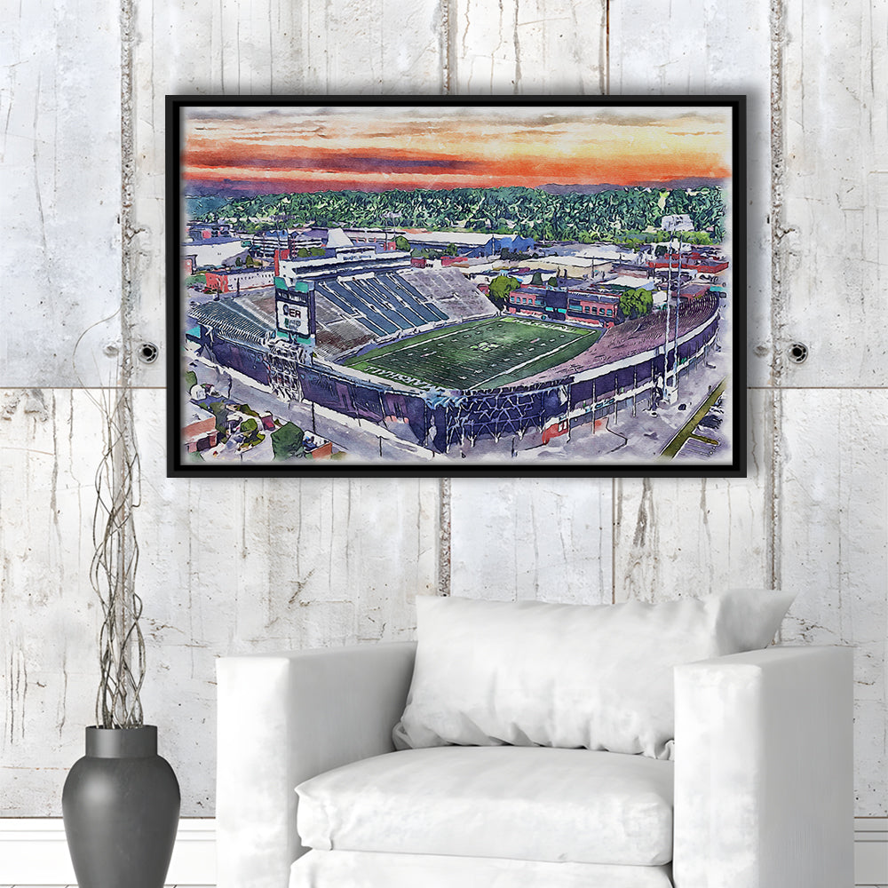Marshall Thundering Herd, Joan C Edwards Painting Stadium Watercolor, Sport Gift Art, Framed Canvas Print Wall Art
