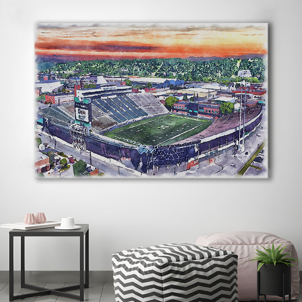 Marshall Thundering Herd, Joan C Edwards Painting Stadium Watercolor, Sport Art, Gifts for him, Canvas Print Wall Art