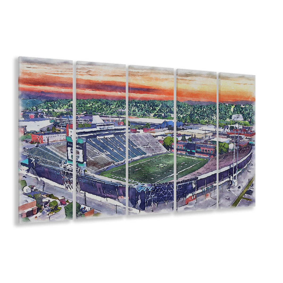 Marshall Thundering Herd, Joan C Edwards Painting Stadium Watercolor, Sport Art, Extra Large Canvas Print Wall Art
