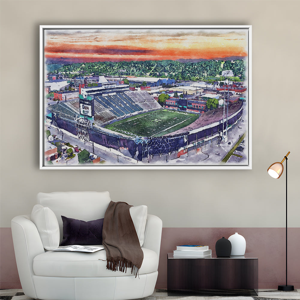 Marshall Thundering Herd, Joan C Edwards Painting Stadium Watercolor, Sport Gift Art, Framed Canvas Print Wall Art