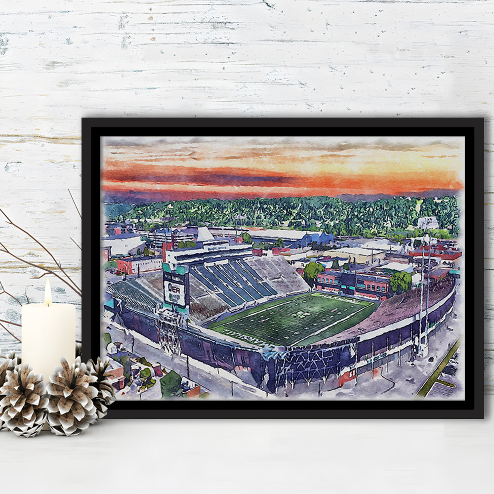 Marshall Thundering Herd, Joan C Edwards Painting Stadium Watercolor, Sport Gift Art, Framed Canvas Print Wall Art