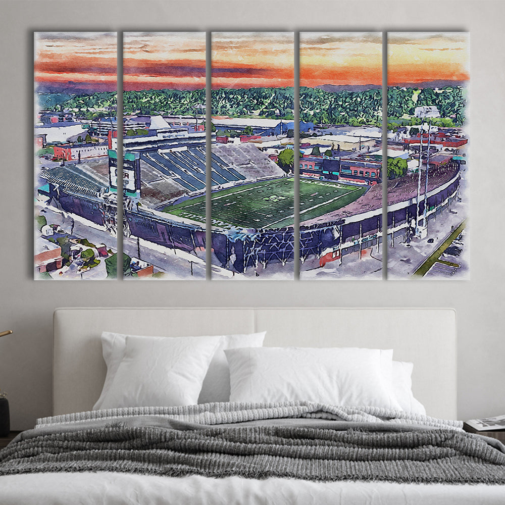 Marshall Thundering Herd, Joan C Edwards Painting Stadium Watercolor, Sport Art, Extra Large Canvas Print Wall Art