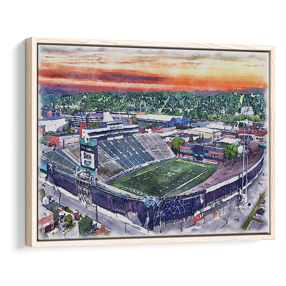Marshall Thundering Herd, Joan C Edwards Painting Stadium Watercolor, Sport Gift Art, Framed Canvas Print Wall Art