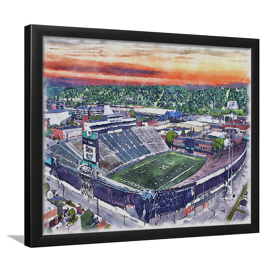 Marshall Thundering Herd, Joan C Edwards Painting Stadium Watercolor, Sport Gift Art, Framed Art Print Wall Decor