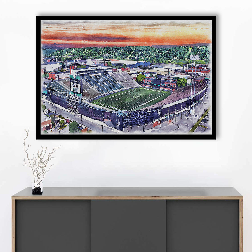 Marshall Thundering Herd, Joan C Edwards Painting Stadium Watercolor, Sport Gift Art, Framed Art Print Wall Decor