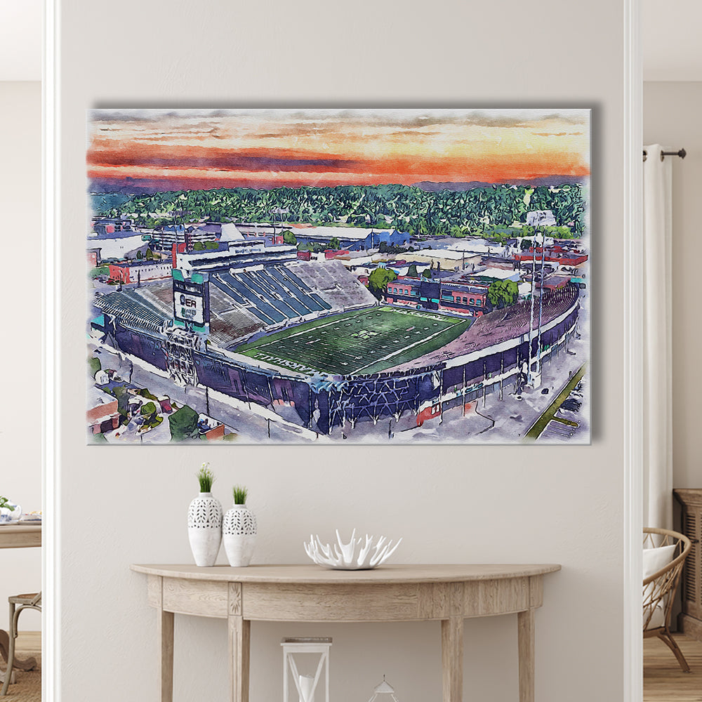 Marshall Thundering Herd, Joan C Edwards Painting Stadium Watercolor, Sport Art, Gifts for him, Canvas Print Wall Art