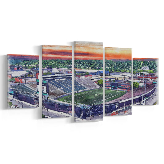 Marshall Thundering Herd, Joan C Edwards Painting Stadium Watercolor, Sport Art, Mixed 5 Panel, Canvas Print Wall Art