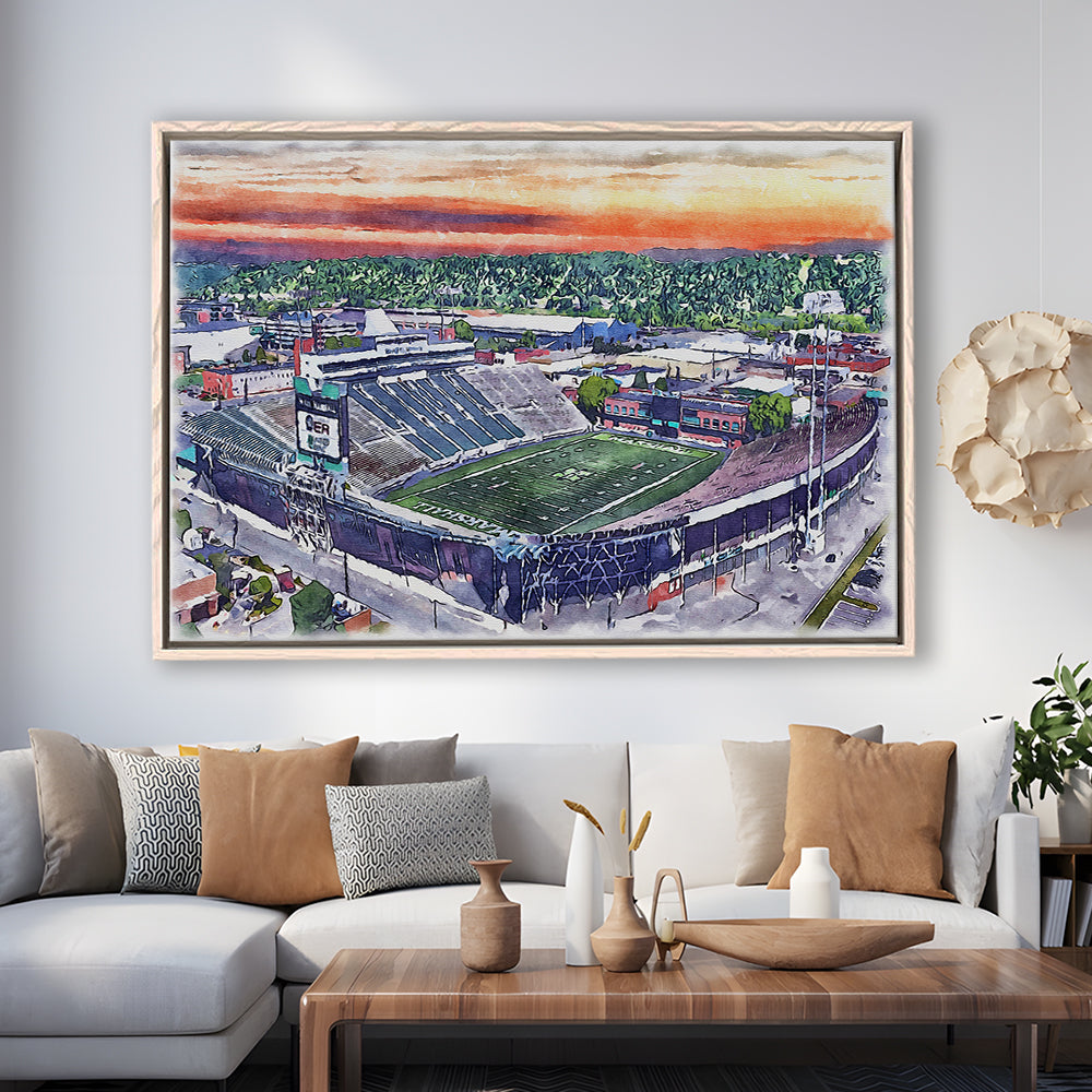 Marshall Thundering Herd, Joan C Edwards Painting Stadium Watercolor, Sport Gift Art, Framed Canvas Print Wall Art