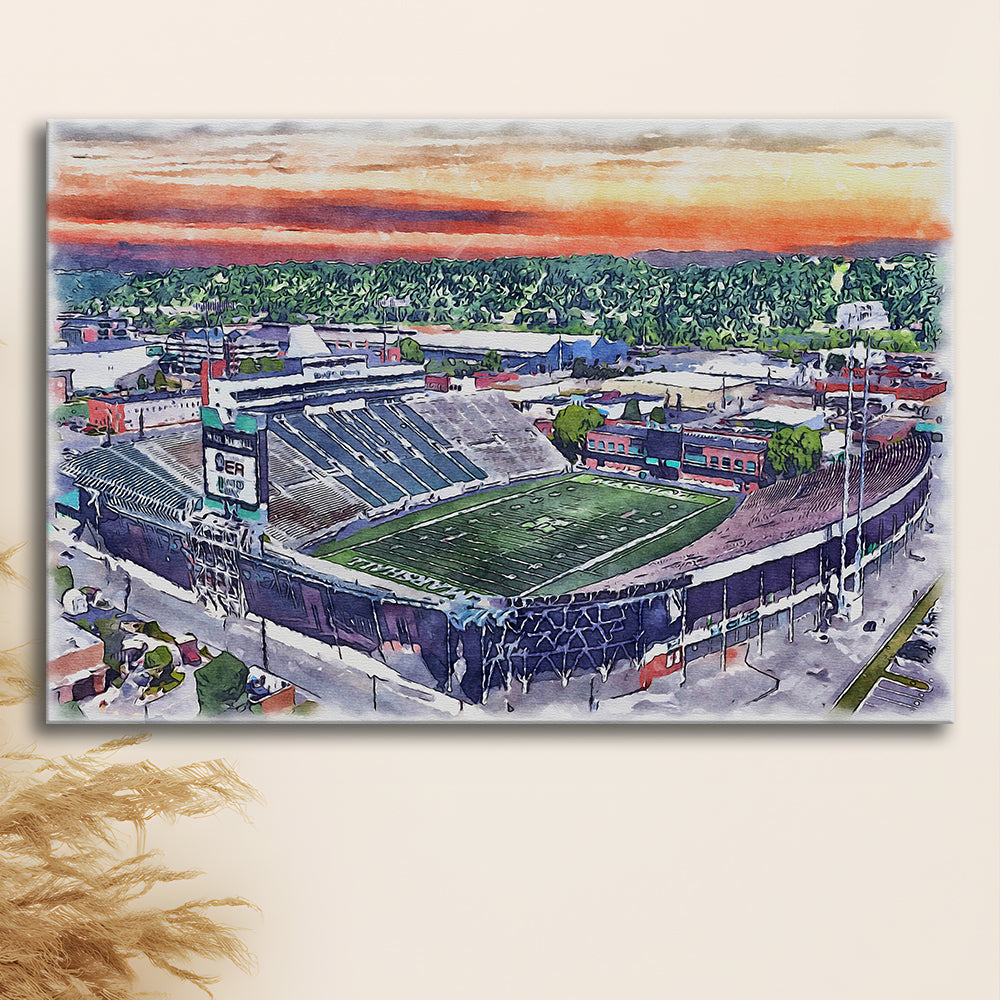 Marshall Thundering Herd, Joan C Edwards Painting Stadium Watercolor, Sport Art, Gifts for him, Canvas Print Wall Art
