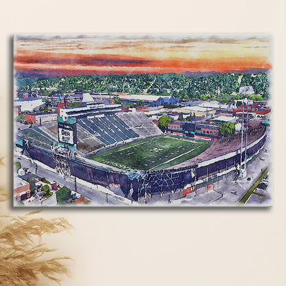 Marshall Thundering Herd, Joan C Edwards Painting Stadium Watercolor, Sport Art, Gifts for him, Canvas Print Wall Art