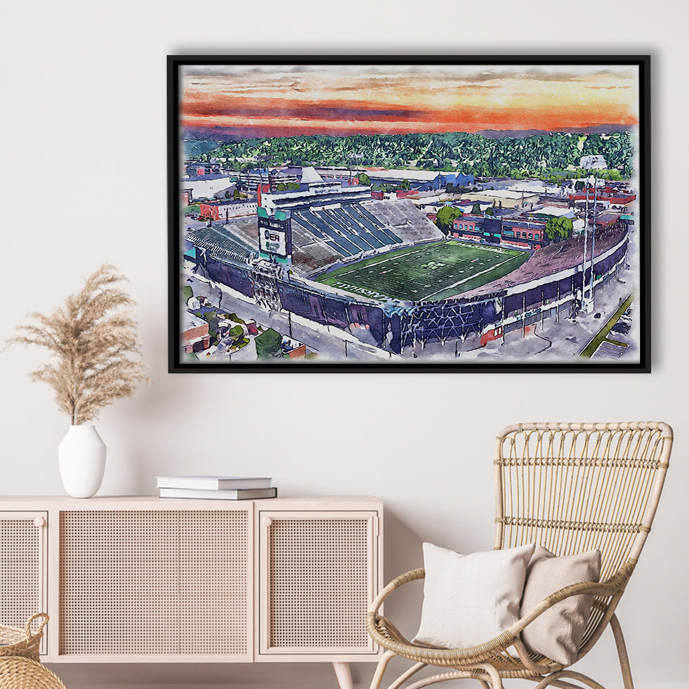 Marshall Thundering Herd, Joan C Edwards Painting Stadium Watercolor, Sport Gift Art, Framed Canvas Print Wall Art