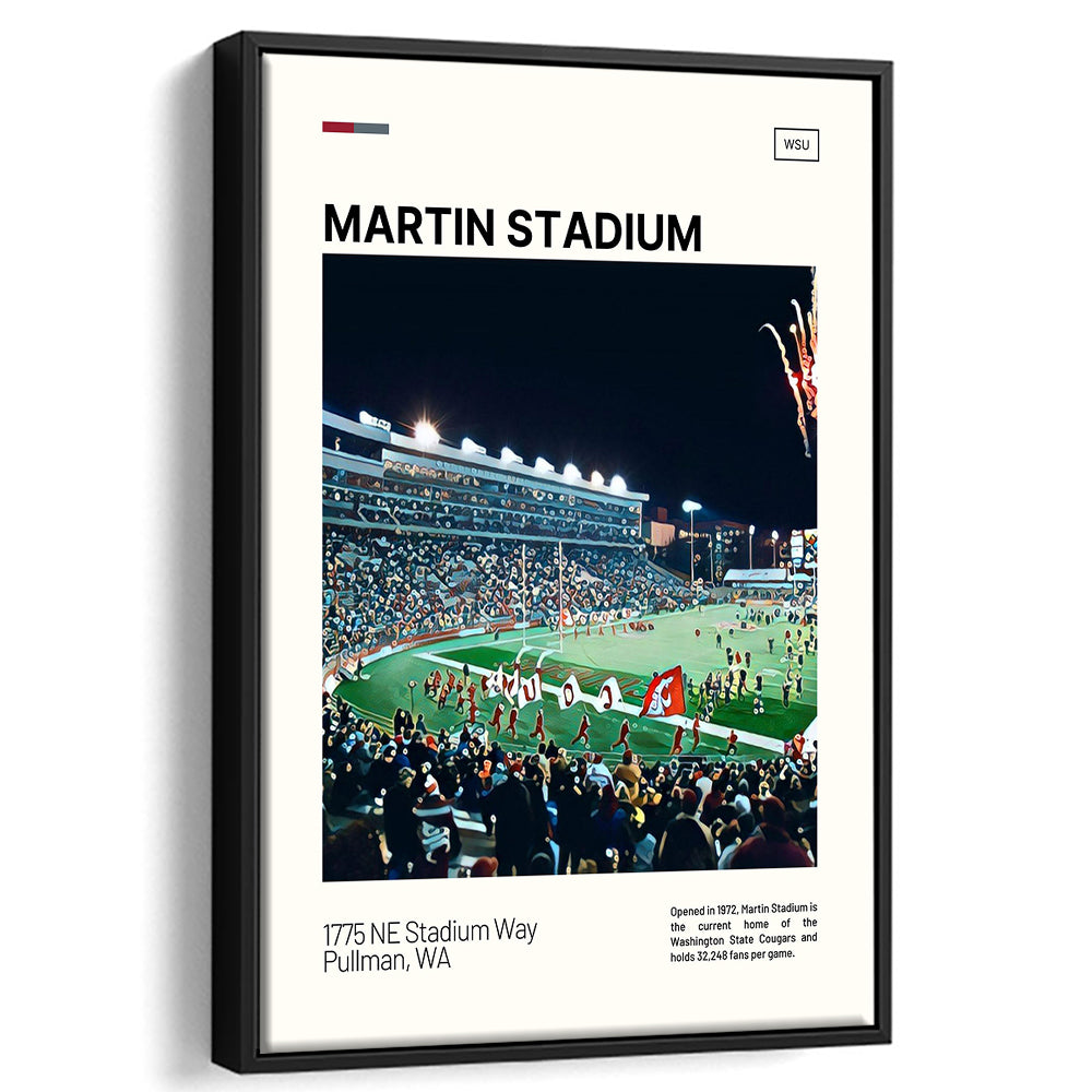 Martin Stadium Print, Washington State Cougars Stadium Canvas Art, Man Cave Gift, Floating Framed Canvas Print Wall Art