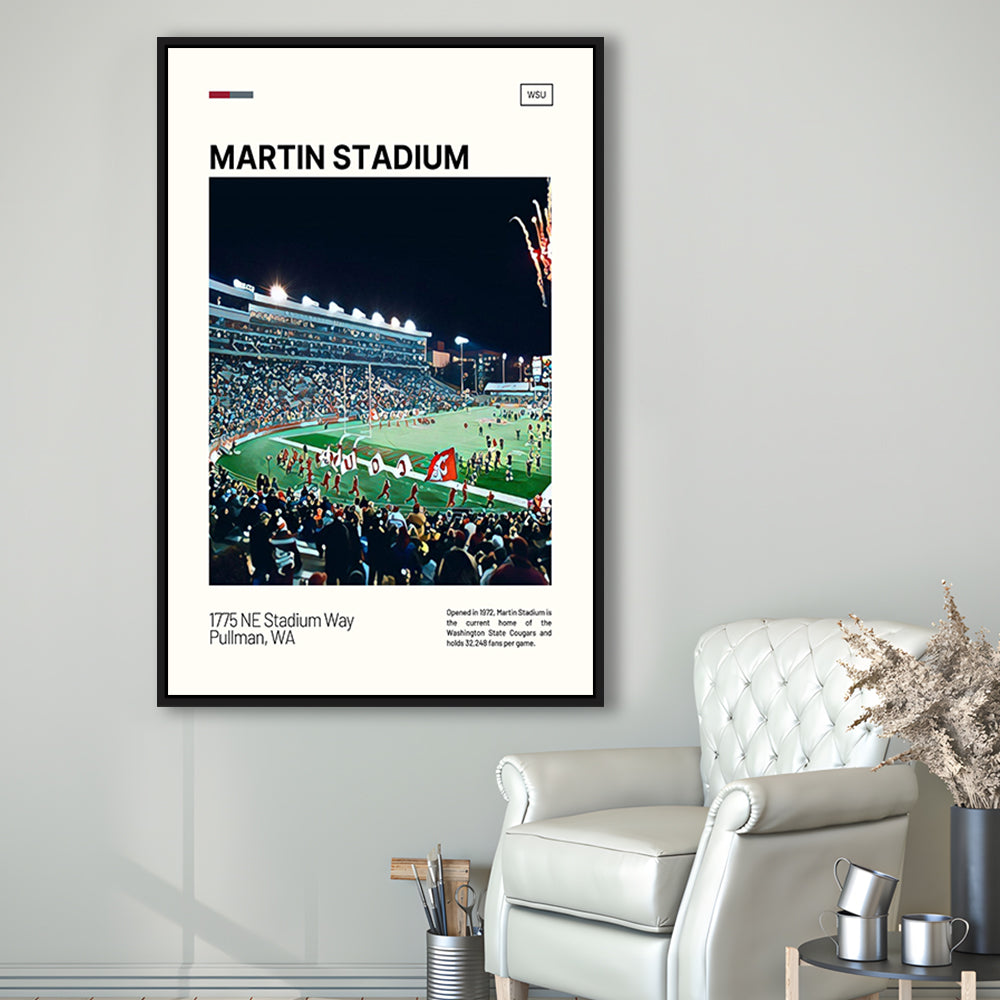 Martin Stadium Print, Washington State Cougars Stadium Canvas Art, Man Cave Gift, Floating Framed Canvas Print Wall Art