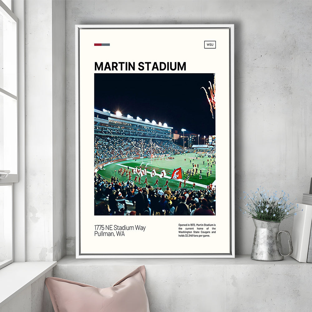 Martin Stadium Print, Washington State Cougars Stadium Canvas Art, Man Cave Gift, Floating Framed Canvas Print Wall Art