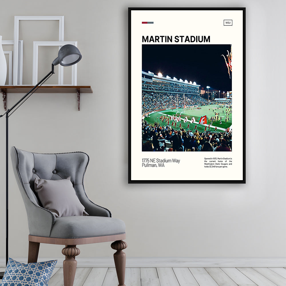 Martin Stadium Print, Washington State Cougars Stadium Canvas Art, Man Cave Gift, Floating Framed Canvas Print Wall Art