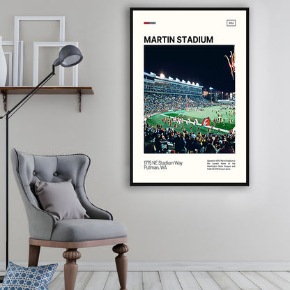 Martin Stadium Print, Washington State Cougars Stadium Canvas Art, Man Cave Gift, Floating Framed Canvas Print Wall Art