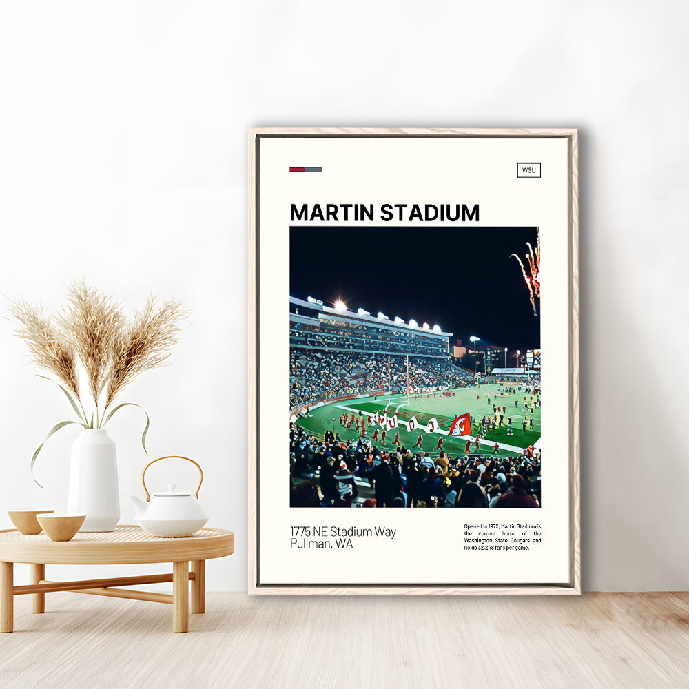Martin Stadium Print, Washington State Cougars Stadium Canvas Art, Man Cave Gift, Floating Framed Canvas Print Wall Art