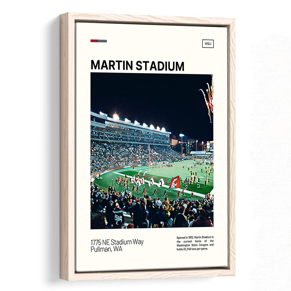 Martin Stadium Print, Washington State Cougars Stadium Canvas Art, Man Cave Gift, Floating Framed Canvas Print Wall Art